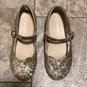 Carter’s, cute gold glittery dressy shoes, size 13
